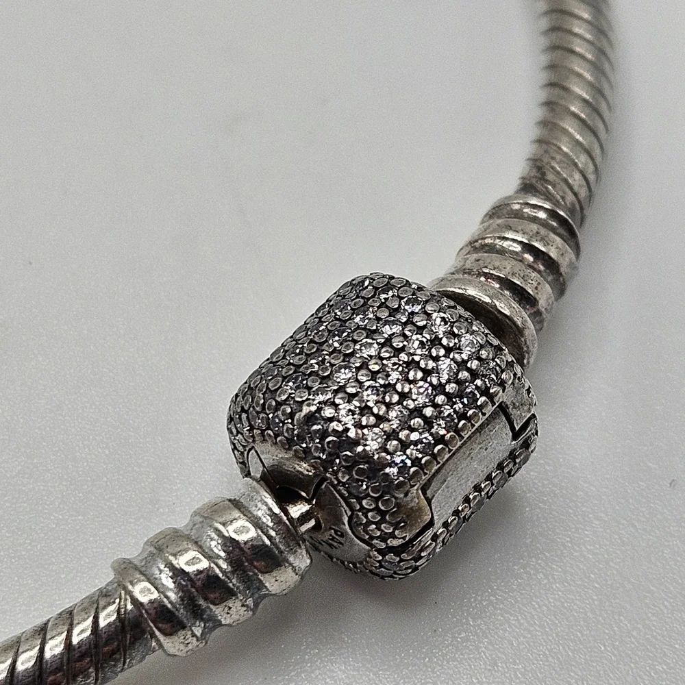Pandora Moments Sparkling Pave Clasp Snake Chain Sterling Silver Bracelet Bag